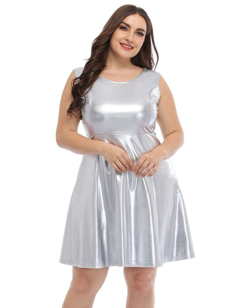 6881 Shiny Metallic Alien Costume Dress Futuristic Sleeveless Space Skater